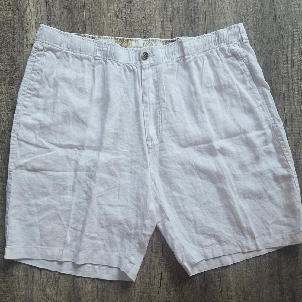 28 Palms Mens White 100% Linen  Shorts XXL 9" Inseam Beach Vacation